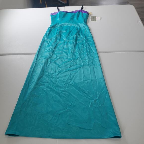 Vintage Adrianna Papell Evening Dress Womens 8 Teal Purple Satin Maxi Formal 90s - Picture 2 of 14